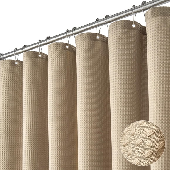 Cortina De Ducha Tejido Beige Pesado Con Textura Gofrada
