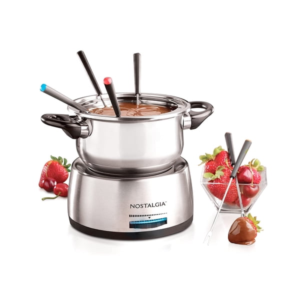 Set de ollas eléctricas para fondue Nostalgia de 1,5 l con 6 tenedores de acero inoxidable