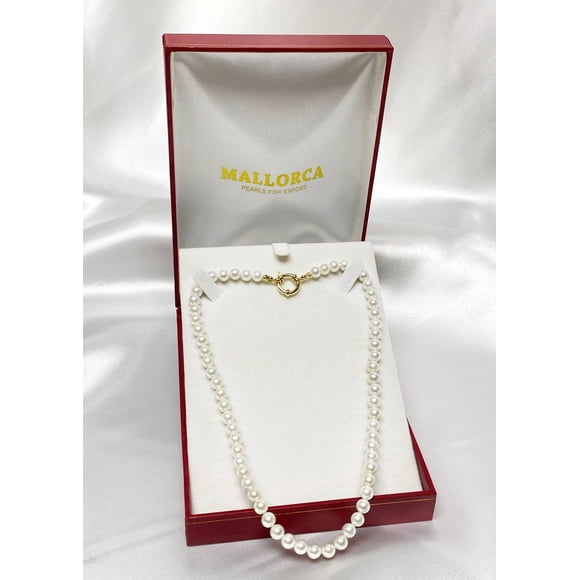 Collar Perla Blanca Choker 5mm 40cm Broche Timon Baño Oro