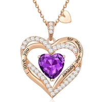 Collar Heshpaws Love Pendant Birthstone Zirconia Corazón Doble Plata