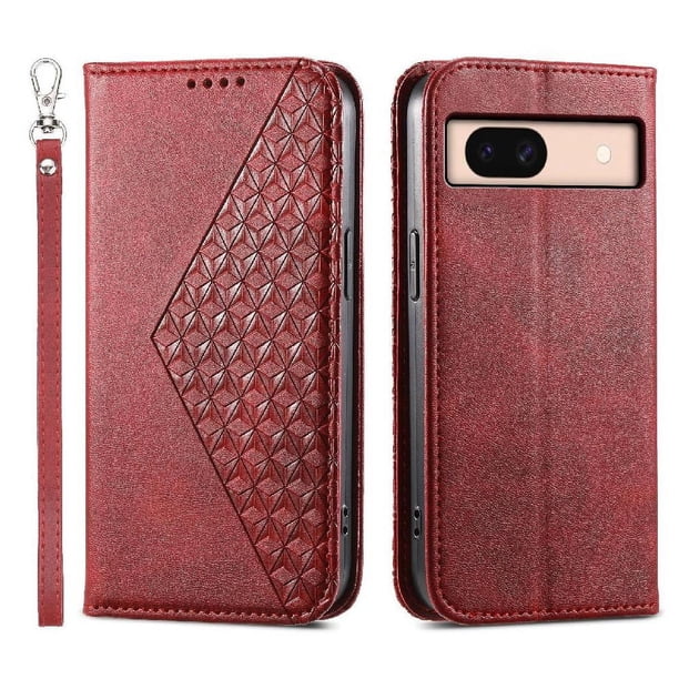 Funda Flip FOXDOCK para Google Pixel 8A , Estilo Billetera con Diseño Rombo, Correa de Mano y Soporte, Uso Diario