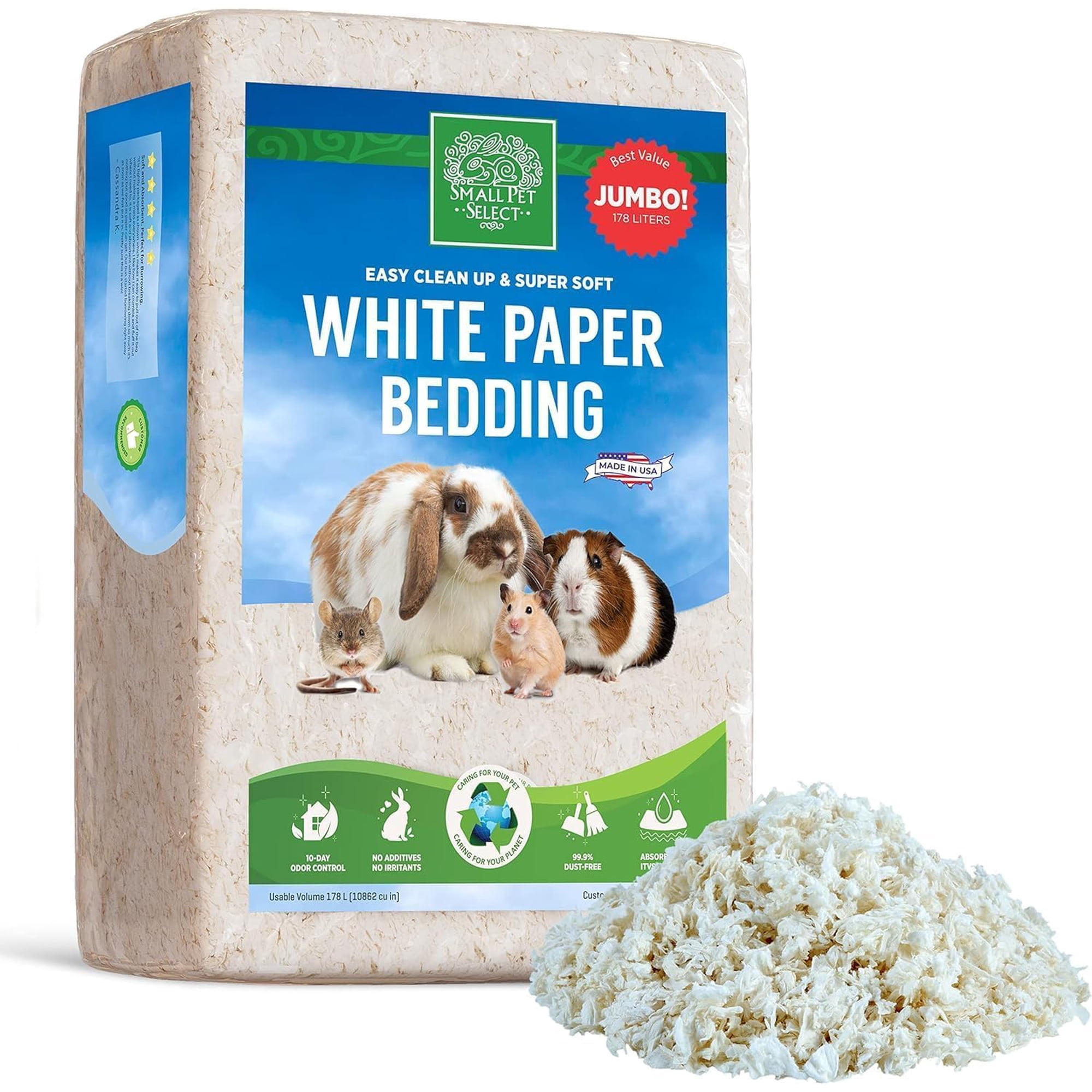 Papel blanco sin blanquear Bedding Small Pet Select, 178 litros