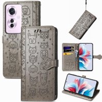 Funda Cartera Foxdock Para Oppo Reno 11F 5G , Flip Pu Con Relieve De Gatos Y Perros, Tarjetero Y Soporte