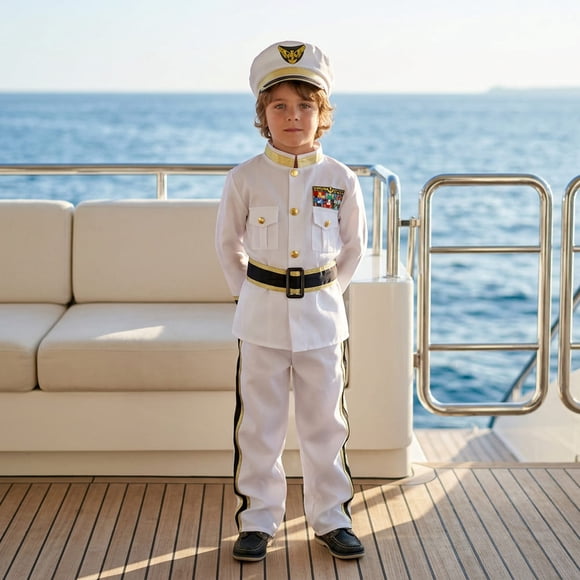 Disfraz Capitán Naval Infantil Con Chaqueta, Gorra Y Pantalón Para Carnaval, Halloween, Teatro Y Fiesta Temática