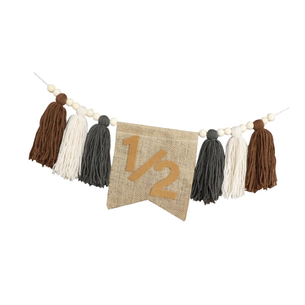 Banner De Silla Alta Para Medio Cumpleaños, Accesorio Para Fotos, Guirnalda De Borlas De Cuentas De Madera, Marrón