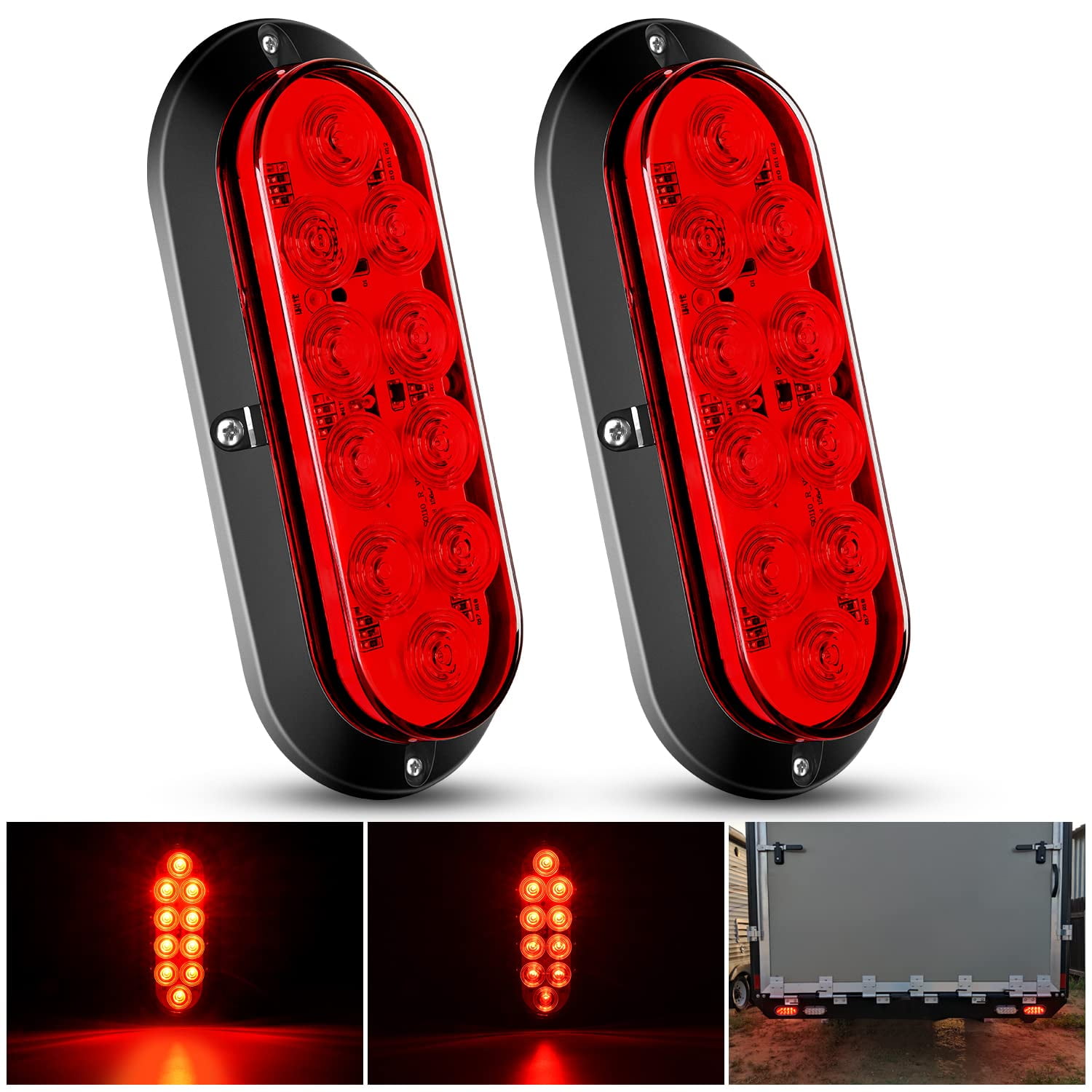 Luz Trasera Para Remolque Nilight 6, Ovalada, Led Roja, Montaje En Superficie, 2 Unidades