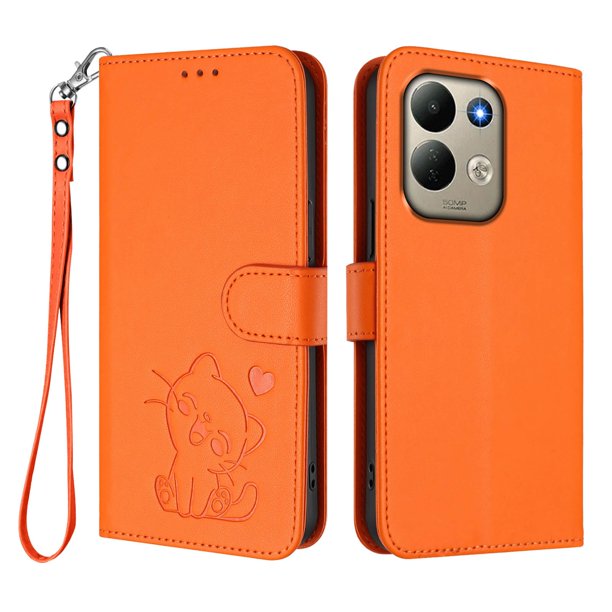 Xiaomi Redmi 17 4G/5G Funda Billetera con Estampado de Gato, Naranja