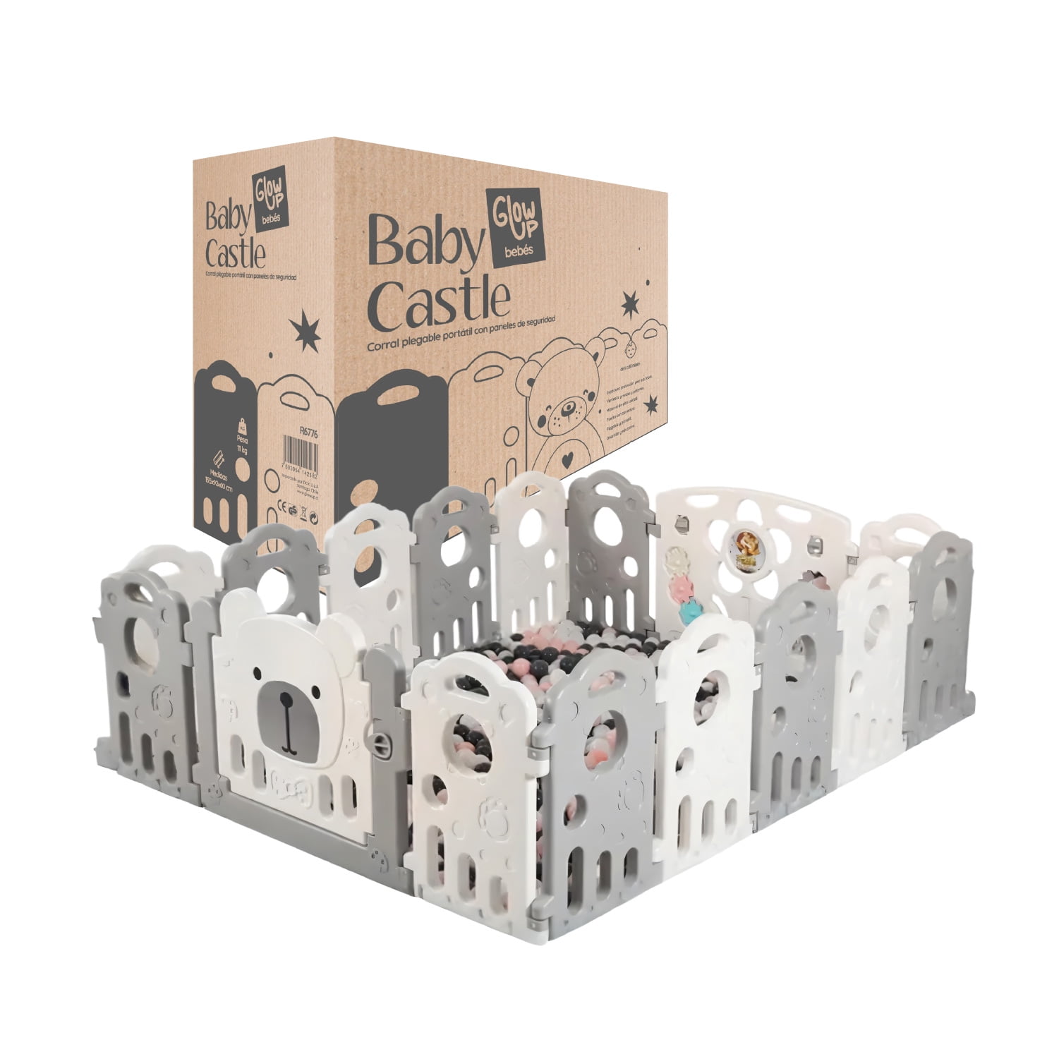 Glowup - Corral Para Bebé Plegable Osito Portátil Con Panel Seguridad