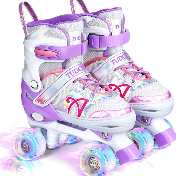 Patines Tudoccy Shine, 4 tallas ajustables para niños, color morado