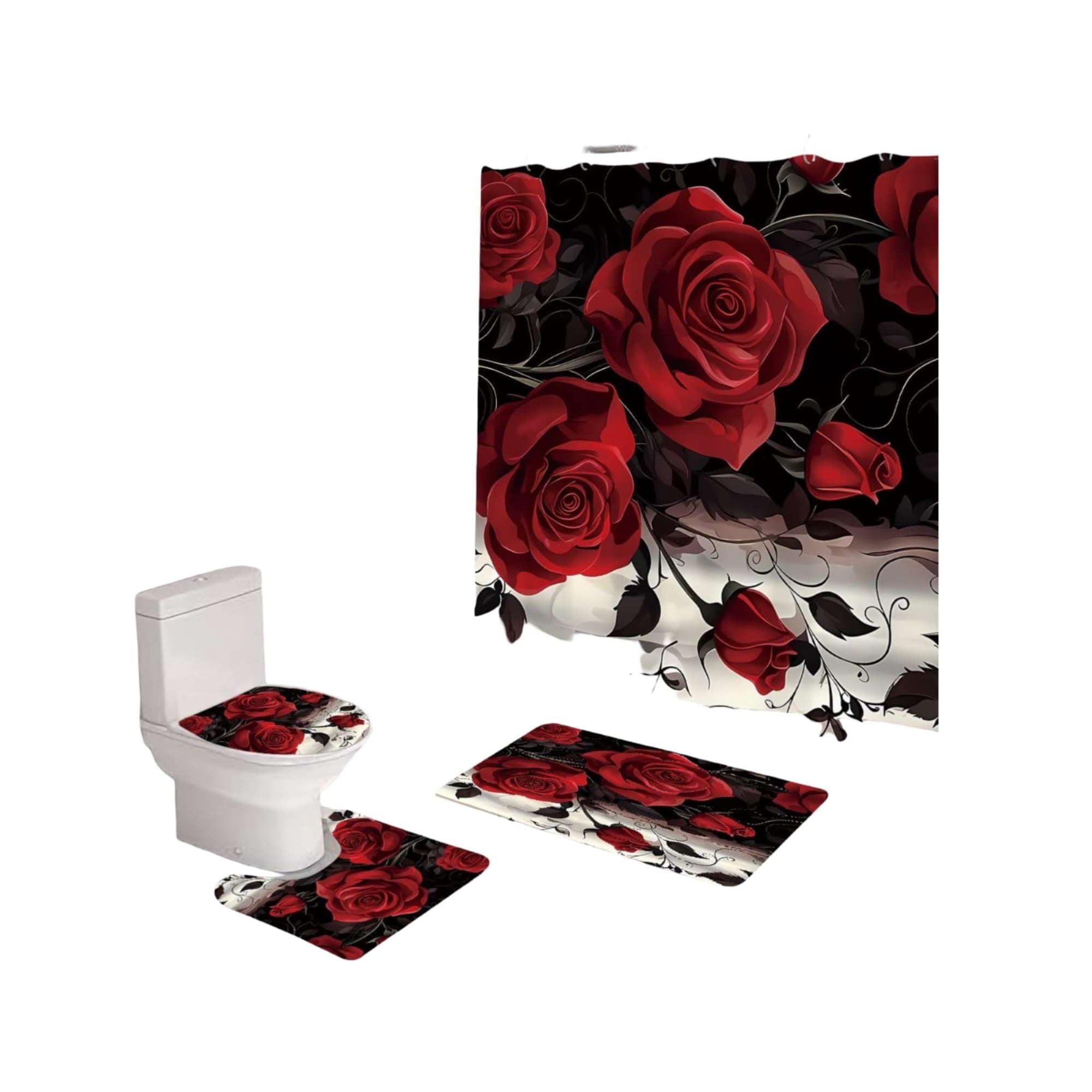 Mylhogar - Set De Baño 5 Piezas Cortina Mas Alfombras Mas Forro De Ducha