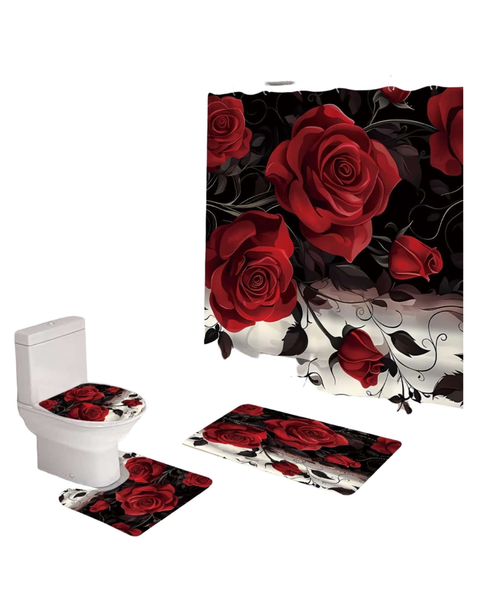 Mylhogar - Set De Baño 5 Piezas Cortina Mas Alfombras Mas Forro De Ducha