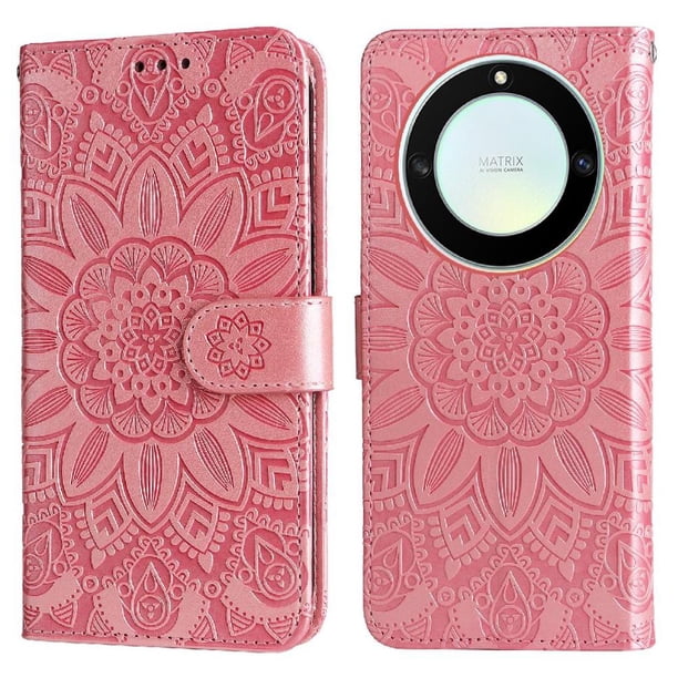 Funda tipo cartera FOXDOCK para Honor X40 , diseño girasol en relieve, cuero PU, cierre magnético, soporte y tarjetero