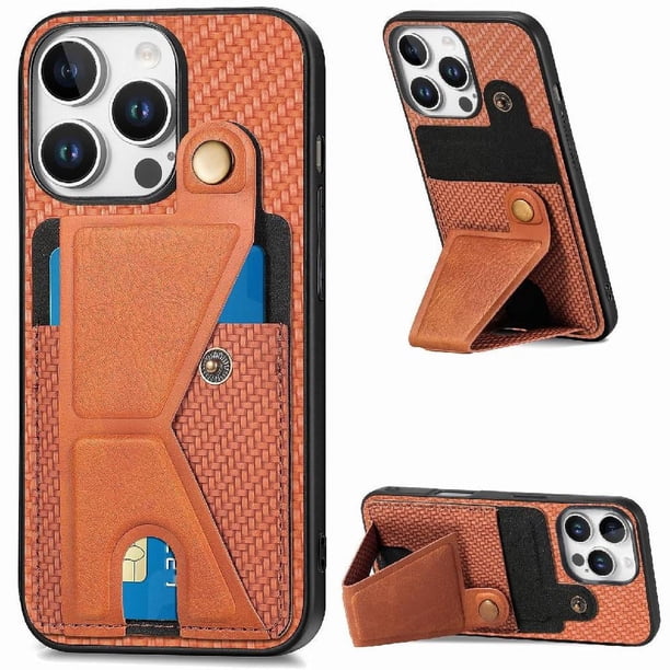 Funda Resistente para iPhone 16 Pro Max con Tarjetero y Soporte, Diseño Magnético Marrón