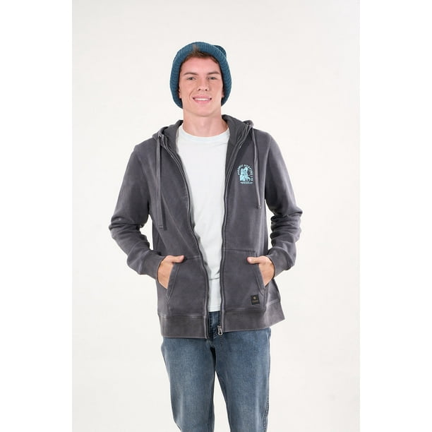 Poleron Franela Procesado Cierre Y Gorro Gris Wi7302