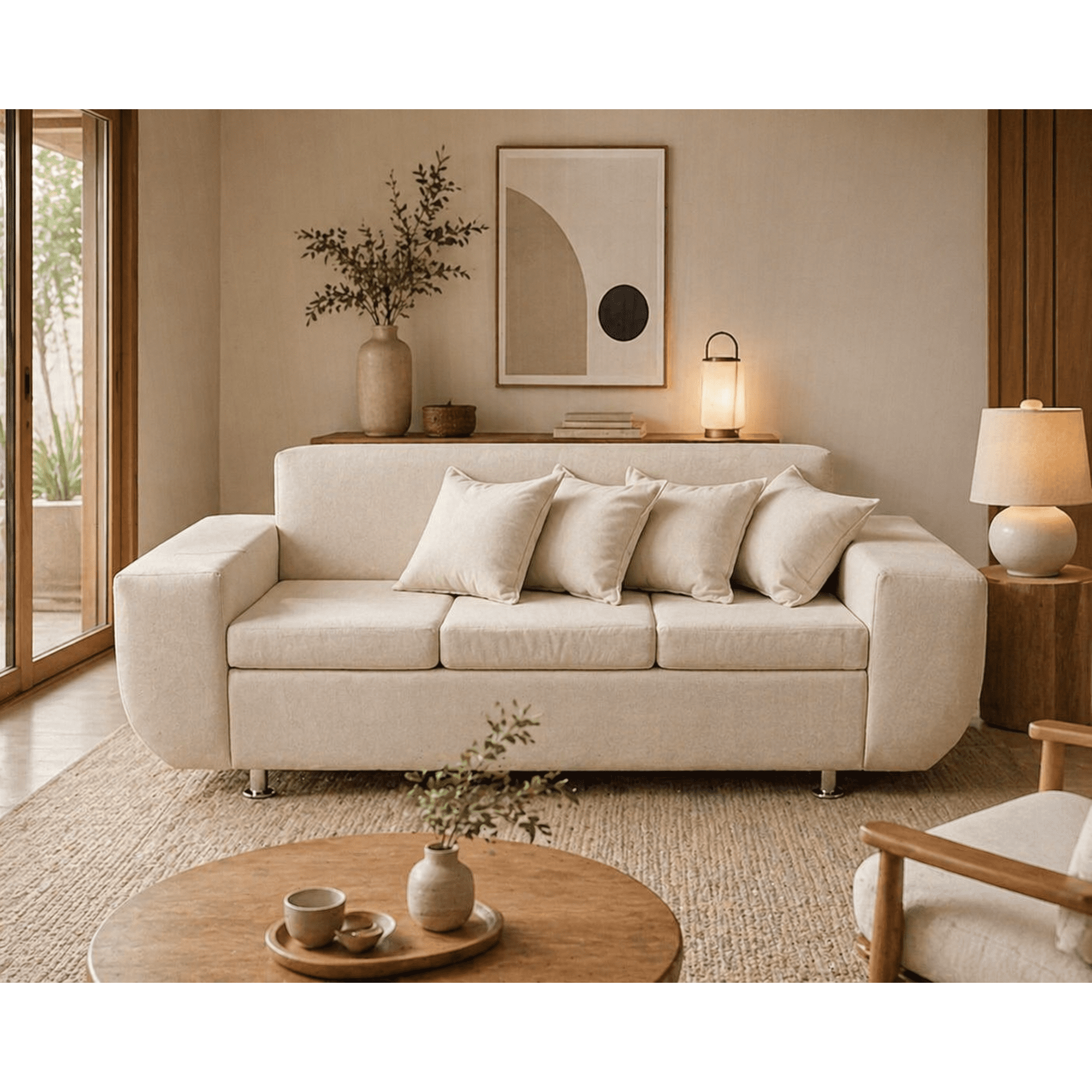 Genérico - Sofá 3 Cuerpos Napoleón Tela Beige Living Moderno