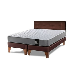 Latam Home - Cama Europea Zen Best 2 Plazas Colchon Resortes Base Dividida + Respaldo Pu Café