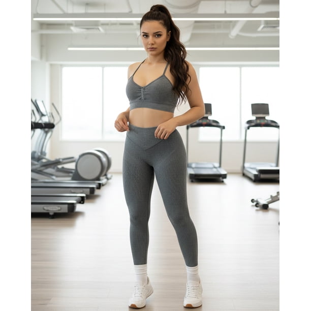 Conjunto Deportivo Mujer Calza Larga y Peto Rib Prelavado Push Up