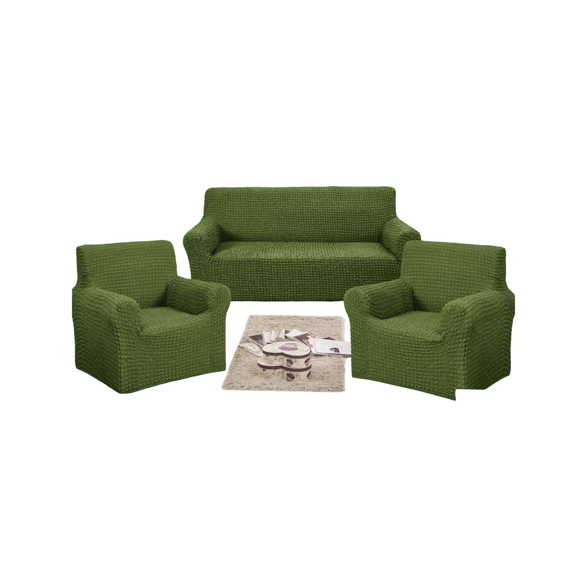 Teng Fei - Set De Fundas Cubre Sillon 3+1+1 - Modelo Cuadrille Verde Oliva