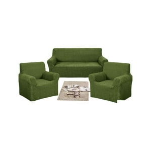 Teng Fei - Set De Fundas Cubre Sillon 3+1+1 - Modelo Cuadrille Verde Oliva