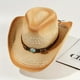 thumbnail image 1 of Boho Western Cowboy Straw Hat - Hand Woven Faux Jade Chain Decor Hat for Women, Men, and Unisex - Perfect for Summer Beach and Casual Wear, 1 of 5