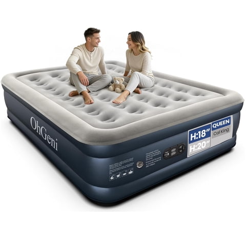 Colchón Inflable Ohgeni Queen Con Bomba Integrada De 18 Pulgadas De Alto, Color Azul Oscuro