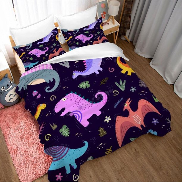 Cartoon Dinosaur Kids Quilt Duvet Cover Set Double Bedding Pillowcase Kids3-Piece Bedding Set