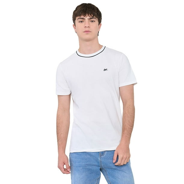 Polera Hombre Slim Detalle Cuello Blanco Corona