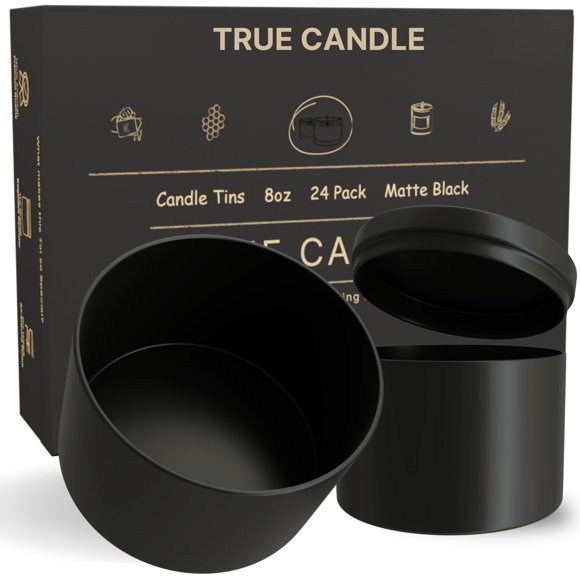 Latas para velas True Candle, paquete de 24, 8 oz, negro mate