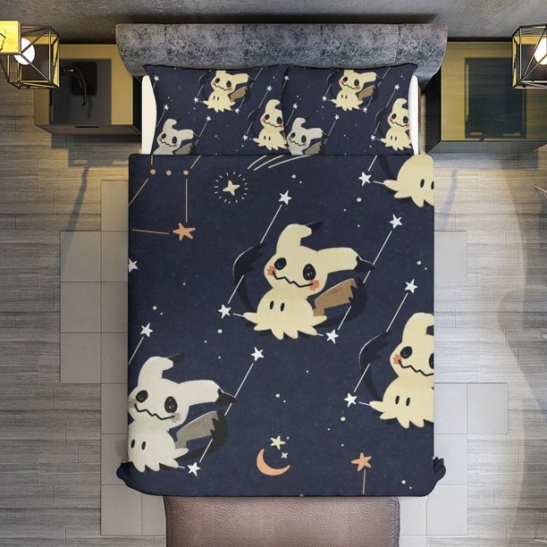 Halloween Pikachu 3 Piece Sets Full/Queen Size - Reversible Microfiber Quilts with Shams Soft Lightweight Bedspread Coverlet Comforter for All Season Bed Sheets