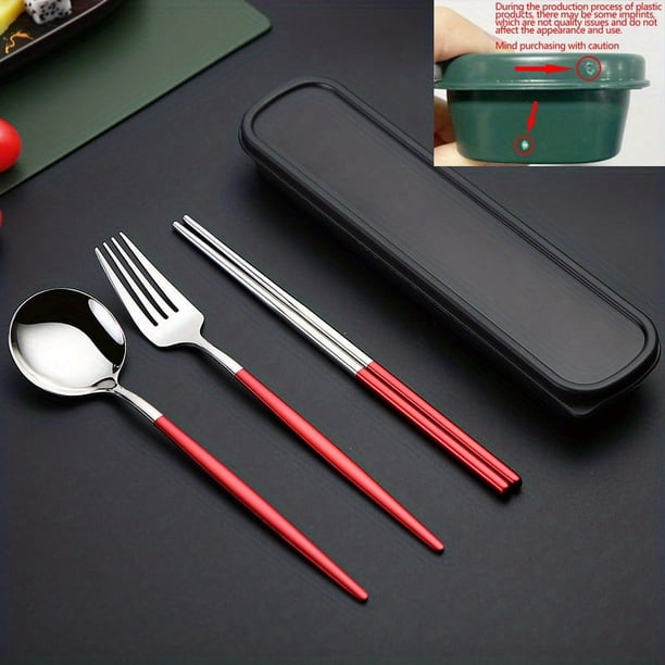 3pcs/Set Portuguese Stainless Steel Portable Cutlery Set, Chopsticks Spoon Fork Cutlery Set