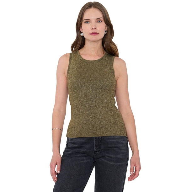 Tejido Mujer Sin Mangas Lurex Verde Corona