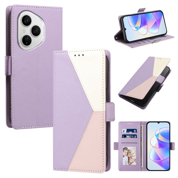 Funda Cartera para Honor 400 Pro con Cierre Magnético, Tricolor, Morado