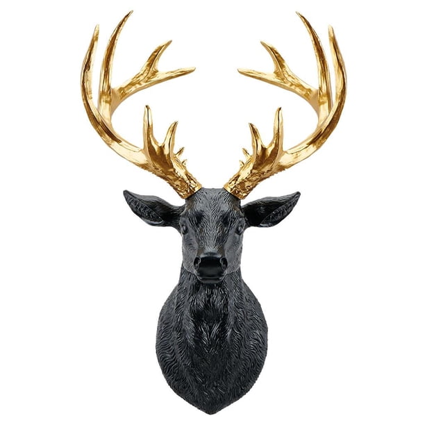 Estatua De Cabeza De Ciervo 3D Animal De Resina Montado En La Pared Para Decoración De Galería Oro Negro