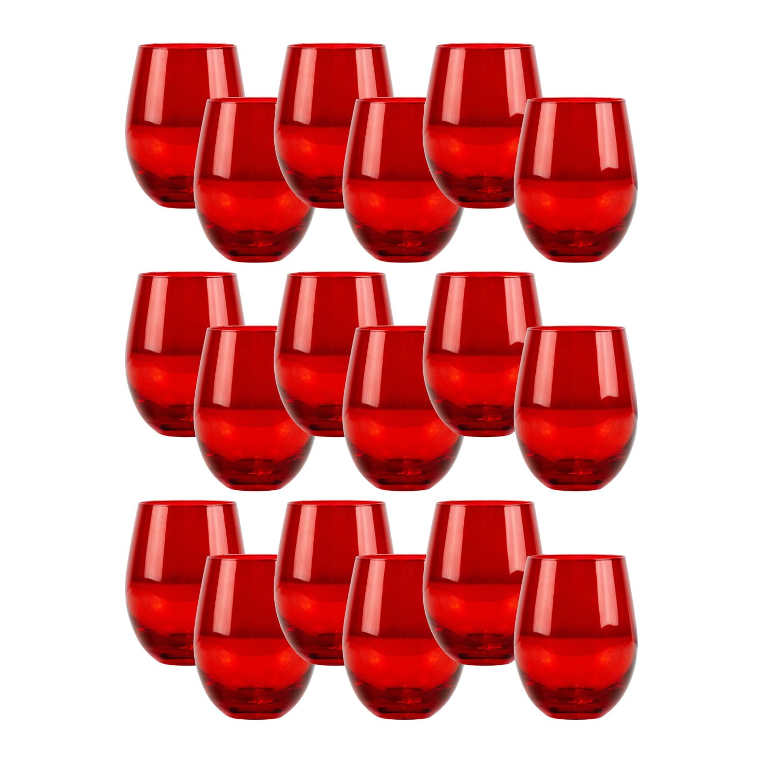 Set 18 Vasos Vidrio Bajos Full Color Rojo 480ml Allegra