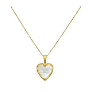 Elbauldejuma - Relicario Corazon Nacar Cadena Guardafoto Chapado En Oro 18K