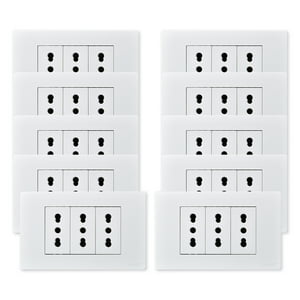 Want - Pack 10 Tomacorriente Triple Metálico 16A - Blanco