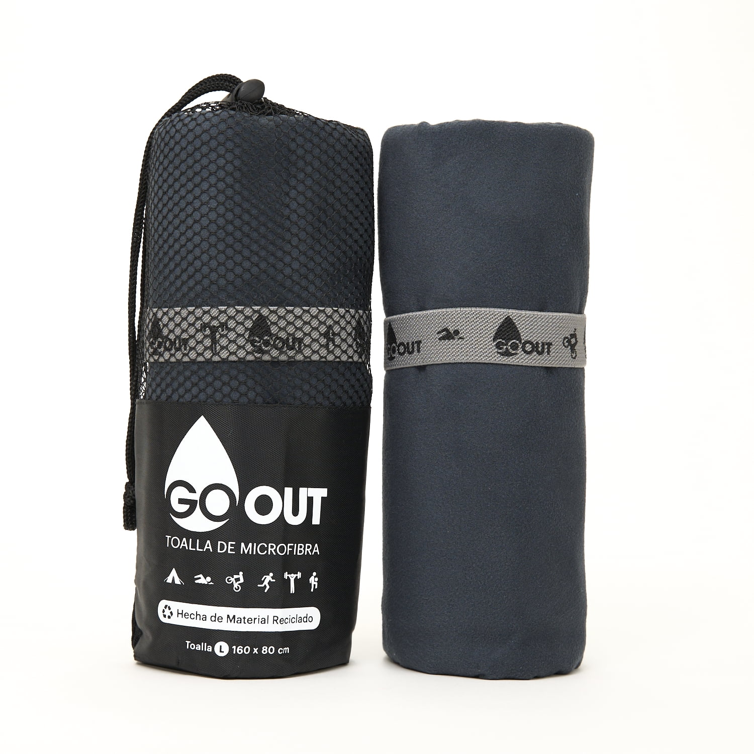 Go Out Toallas Microfibra - Toalla De Microfibra 100% Material Reciclado, Tamaño L Negro