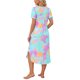 thumbnail image 3 of INSPIRE CHIC Camisón largo de manga corta con cuello en V para mujer, vestido de dormir suave con teñido anudado y bolsillos laterales para primavera verano M Colorido teñido anudado, 3 of 6