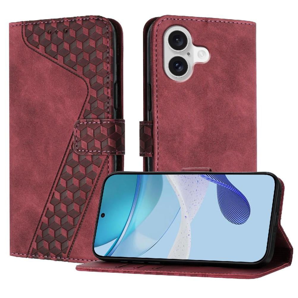 Foxdock - Funda Tipo Cartera Para Iphone 17 Con Tarjetero, Bolsillo Para Billetes, Soporte, Cierre Magnético Y Correa Para La Muñeca, Funda Tipo Folio Con Textura Geométrica Marrón