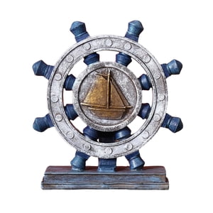 Magideal - Decoración De Escultura De Barco Con Volante De Barco, Estatuilla De Timón Náutico, Adorno De Modelo De Artesanía De Resina Para Regalo De Decoración Azul