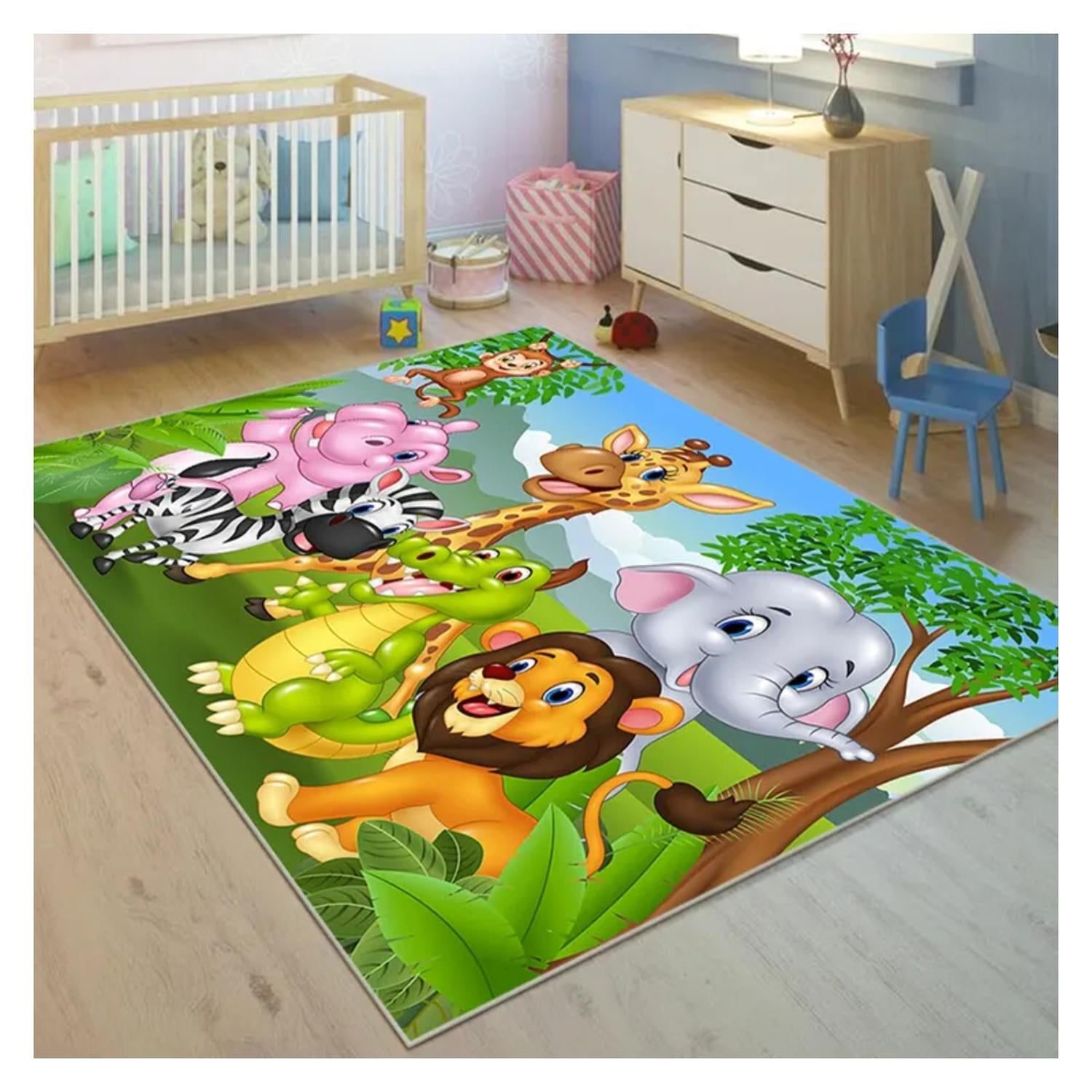 Kivara - Alfombra Infantil Selva 80x120 Cm Tapete Dormitorio Sala Multicolor