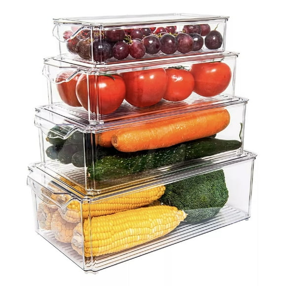 Pack De 4 Organizadores Contenedores Con Tapa Refrigerador