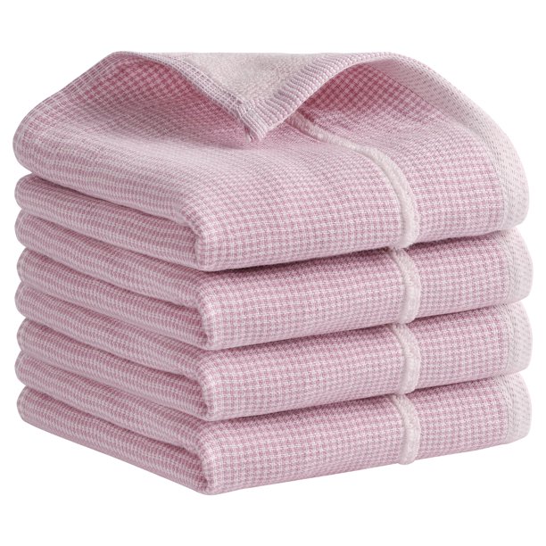 REGALWOVEN Juego de Toallas de Mano Decorativas a Rayas para Baño, Toallas Faciales de Algodón Suaves y Absorbentes para Spa, Baño, Gimnasio, Cocina Rosa 4 Piezas