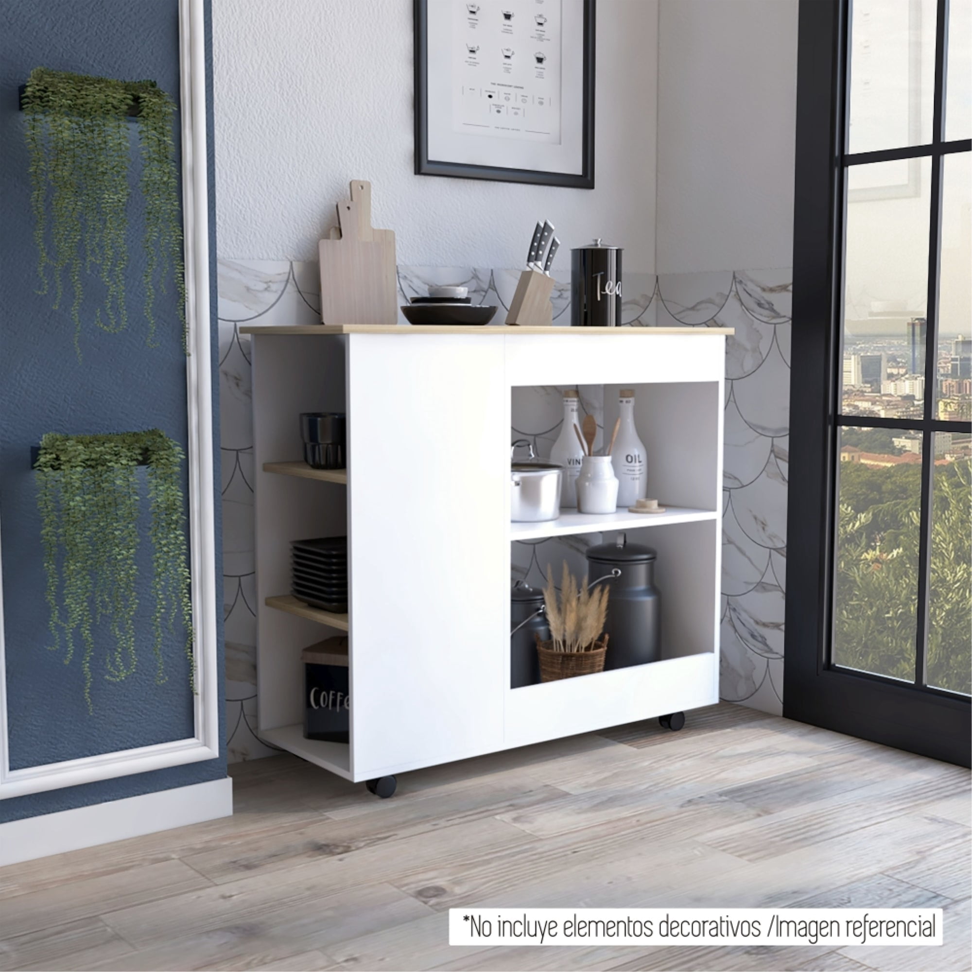 Tuhome - Isla De Cocina Bi-color Con Ruedas 89,6x100x40 Cm Blanco Y Duna