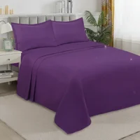 Casadeliacl - Sábanas W.M G Juego De 200 Hilos Para Colchón 2 Plazas Morada Liso