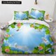 thumbnail image 1 of v2684 Bed Sheets Blue Sky King Queen Duvet Cover Pink Flowers White Flying Bird Bedding Set for Kids Teens Adults Natural Scenery Quilt Cover 3-Piece Bedding Set (1 Duvet Cover + 2 Pillow Shams) Bed S, 1 of 5
