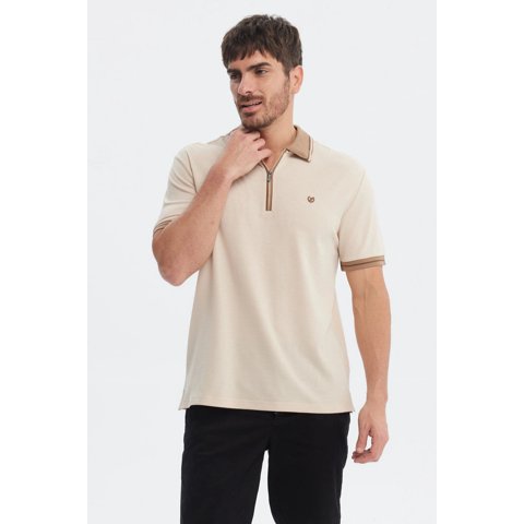 Fashionspark - Polera Hombre Textura Cierre Polo Beige