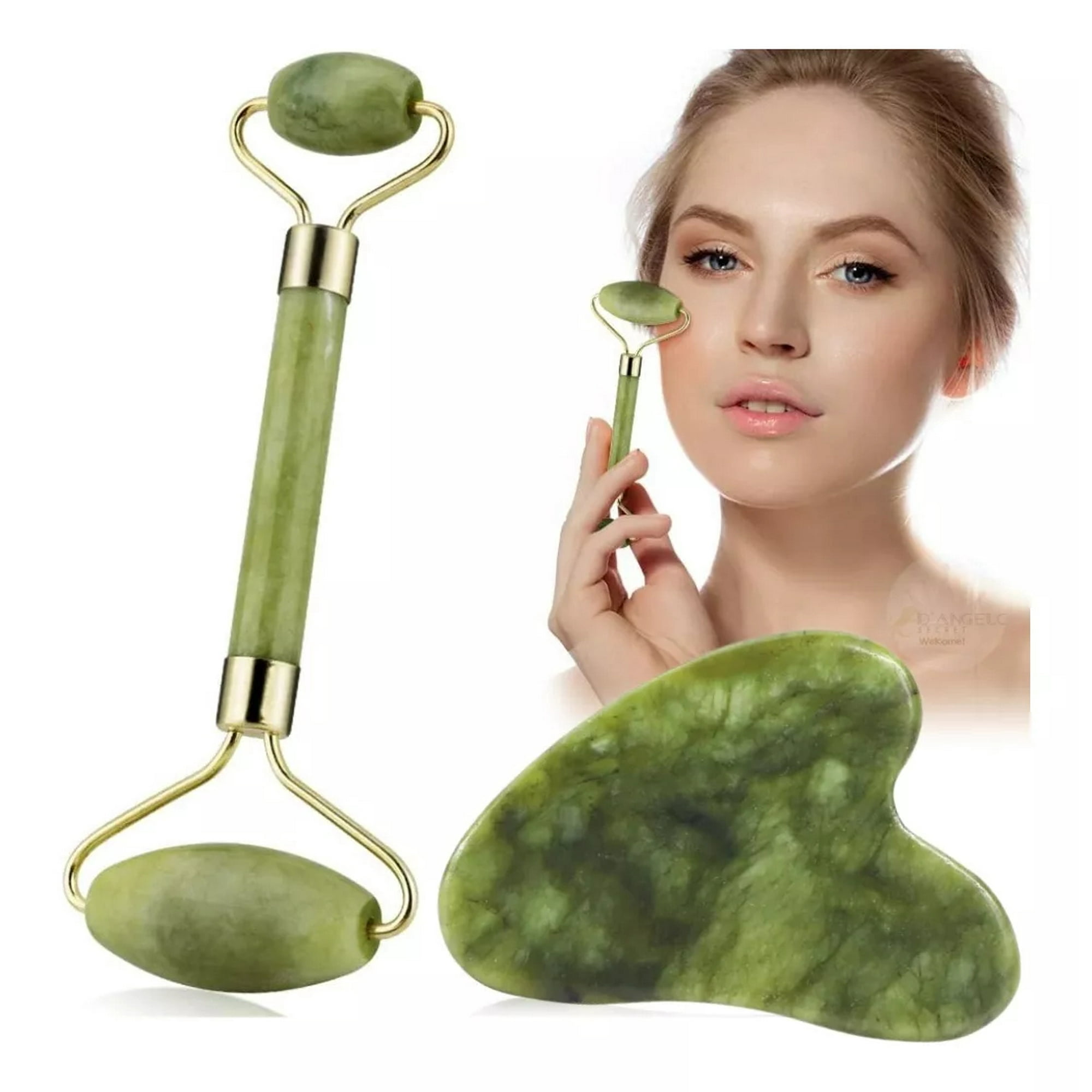 Genérico - Rodillo Masajeador + Piedra Jade Masaje Facial Roller