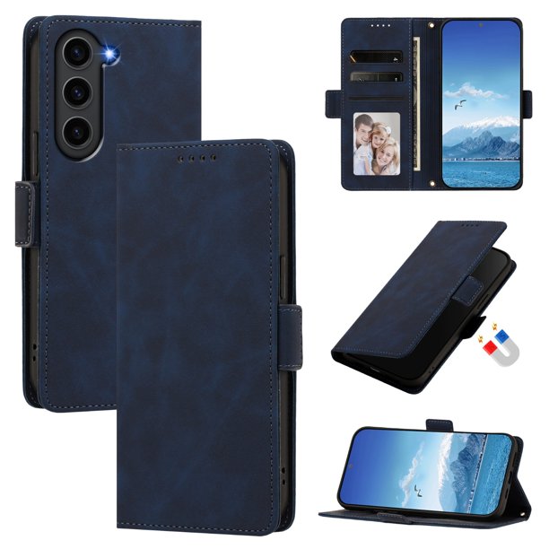 Funda Billetera Delgada para Samsung Galaxy S24 FE con Ranuras y Soporte Azul oscuro