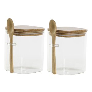 Disparo - Set 2 Frasco Contenedor 900Ml 10Cm Cuadrado Cuchara Bambú